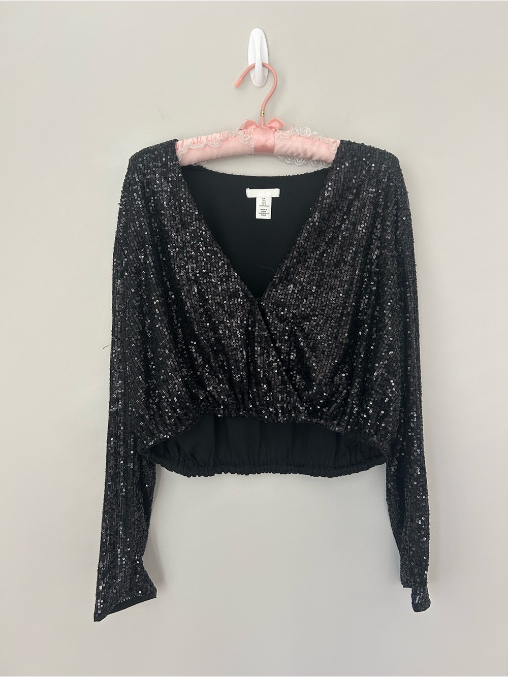 H&M Black Sequin Wrap Crop Top